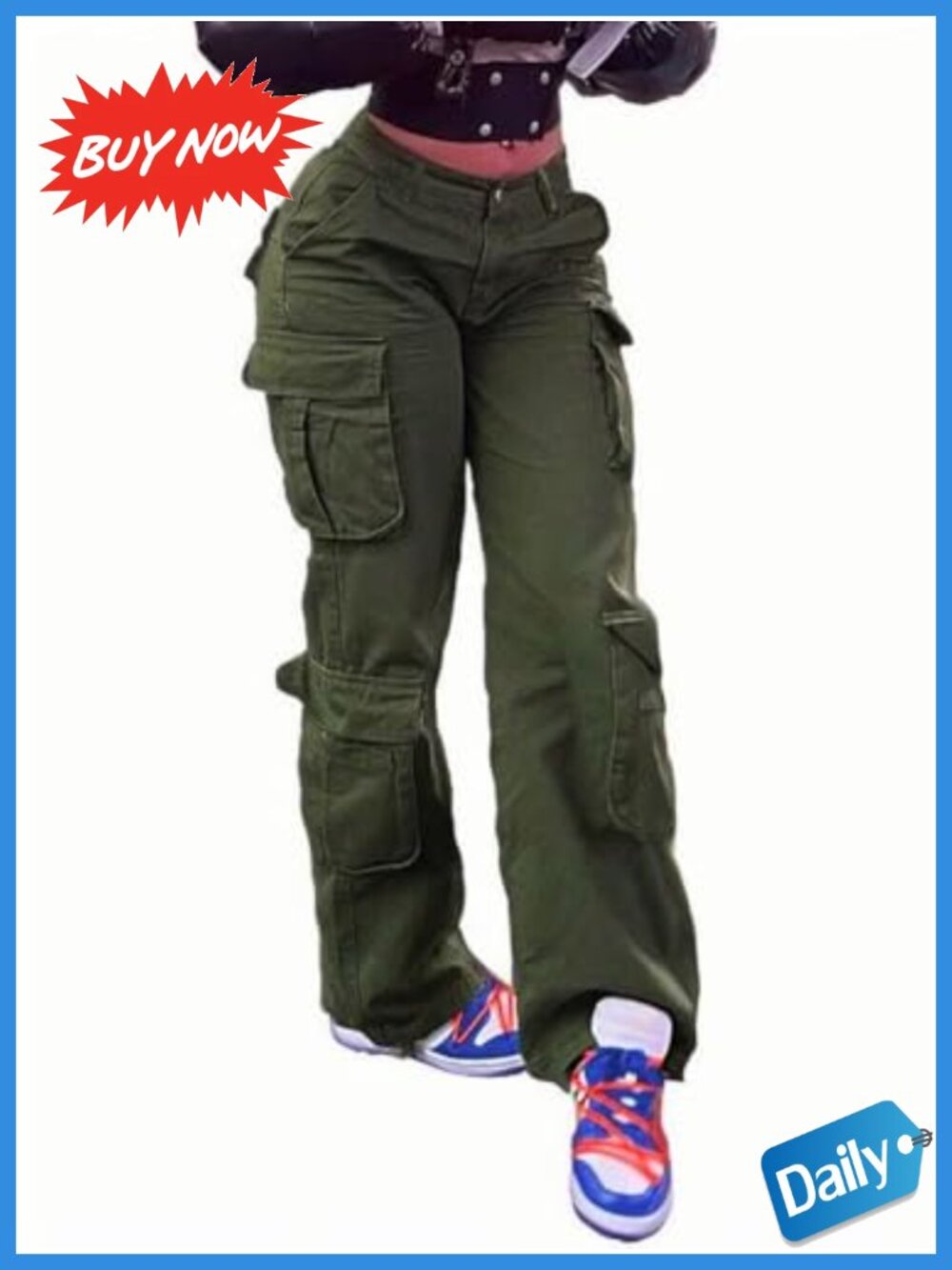 Women's High Rise Cargo Jeans Baggy Straight Wide Leg Cotton Blend Y2K
